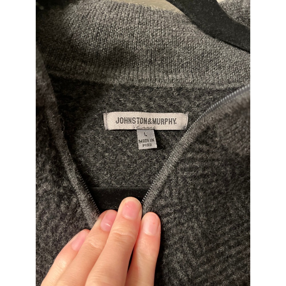 Johnston & Murphy Mens Gray Herringbone Quarter Zip Pullover Sweater Large - Picture 3 of 4